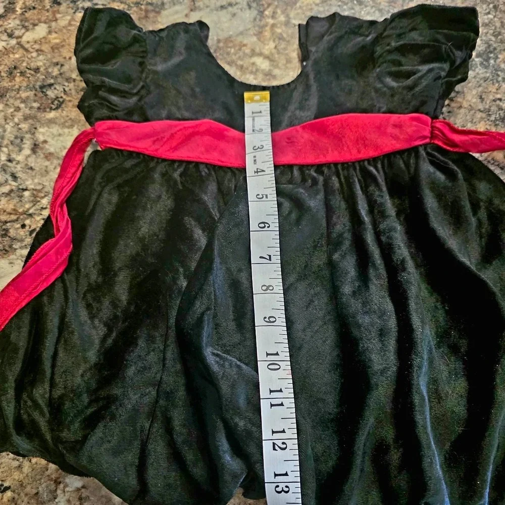 Unbranded Black Velvet Dress. Red Ribbon. Girl Dress. Size 12 -24 Months